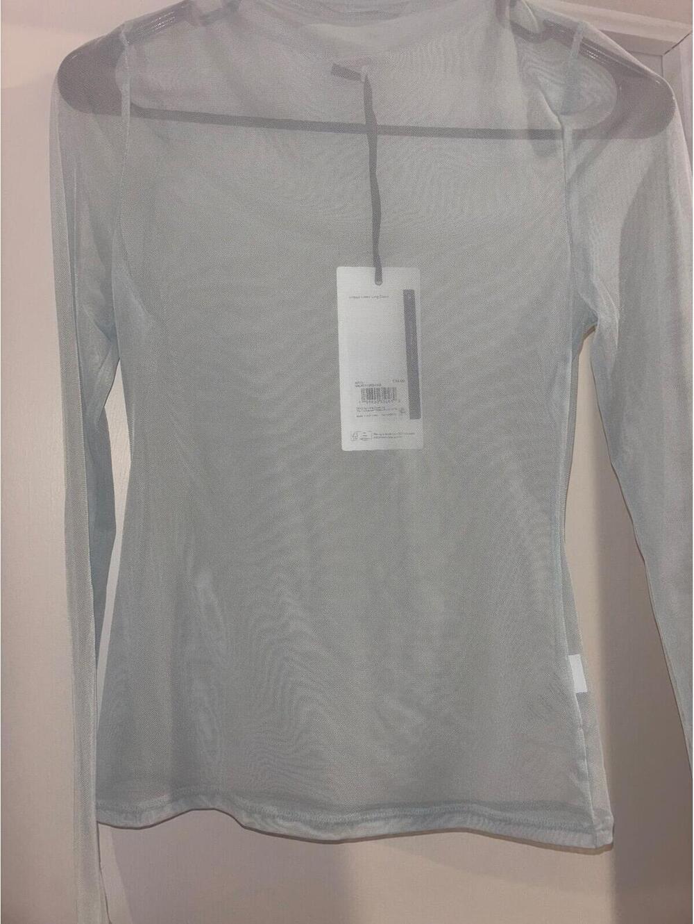 Calia Draped Funnel Long Sleeve Mesh Top XS Smoked Turquoise Sheer NWT